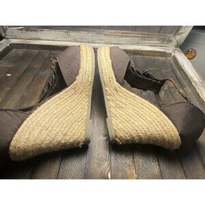 Cato Women's Sz 7 M Brown Ruffled Open Toe Boho Style Jute Wedge Heel Shoes